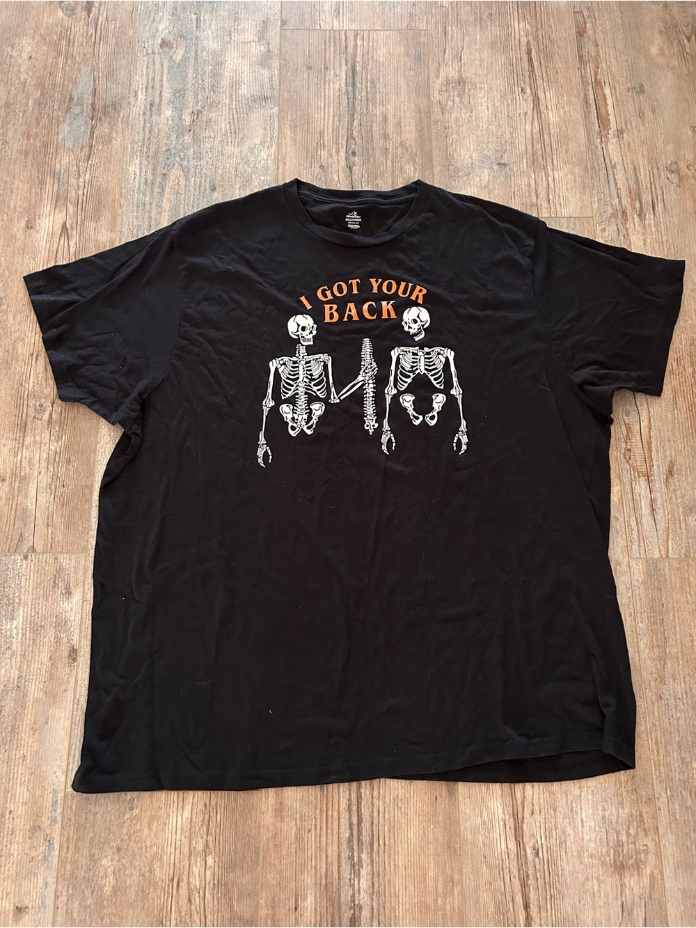 Men's Black Graphic Tee with 'I Got Your Back' Skeleton Design size 3 XL